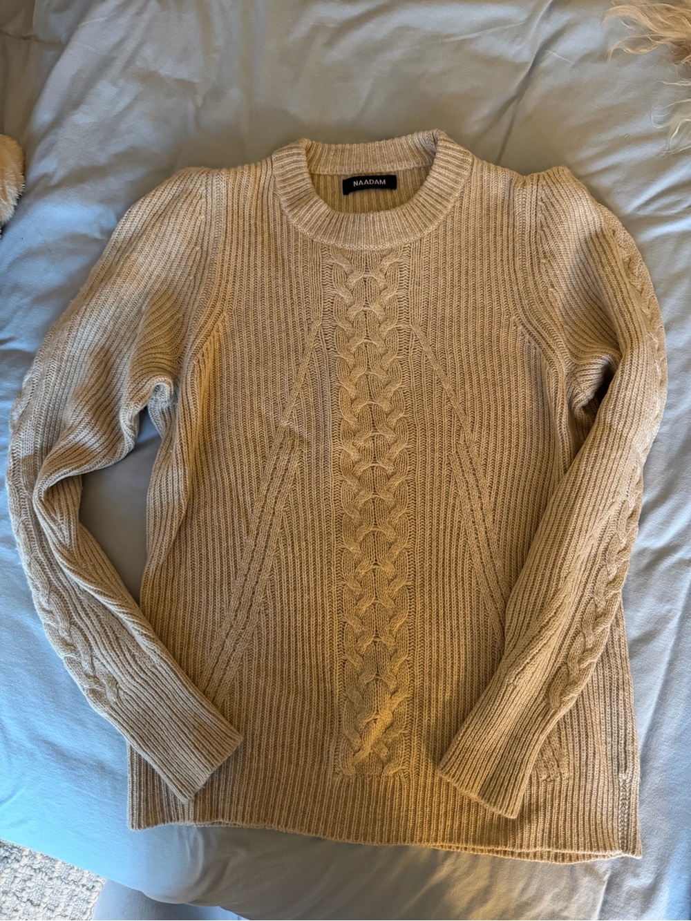 NAADAM Camel Cable-Front Crewneck Sweater